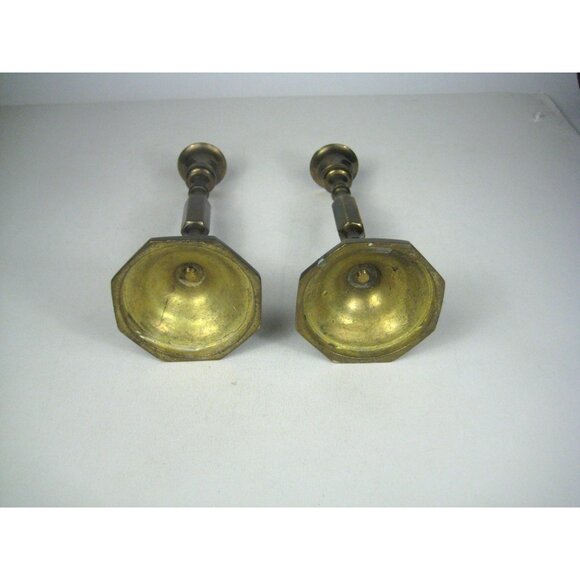 Vintage Brass Candlestick Set 2 Hexagonal Base - Picture 4 of 12